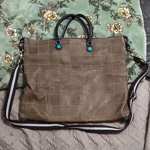 Gabs tote bag with Black Leather Strap with Blue Accent